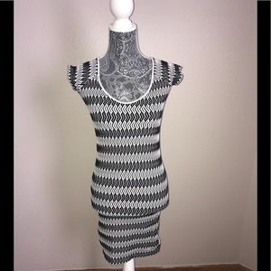 Bebe black and white bodycon dress